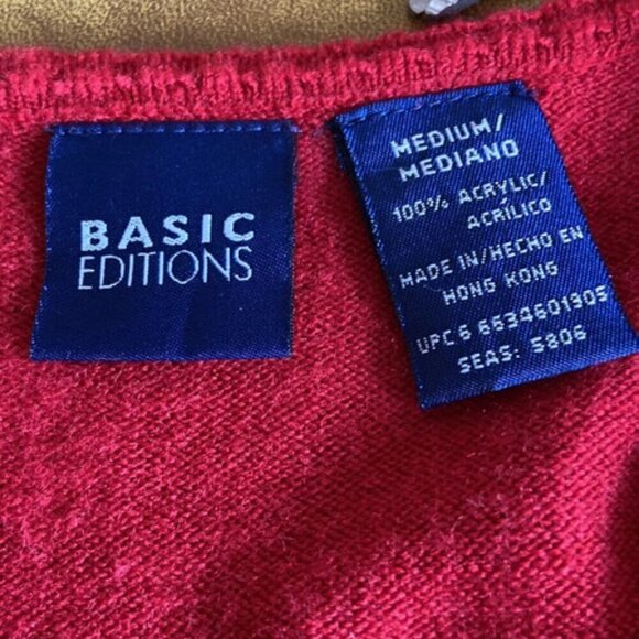 Basic Editions Red V Neck Sweater Medium - Picture 5 of 8